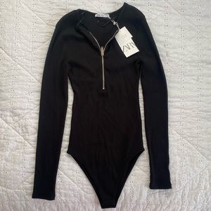 Zara Long-sleeved Bodysuit w/ gold Zipper